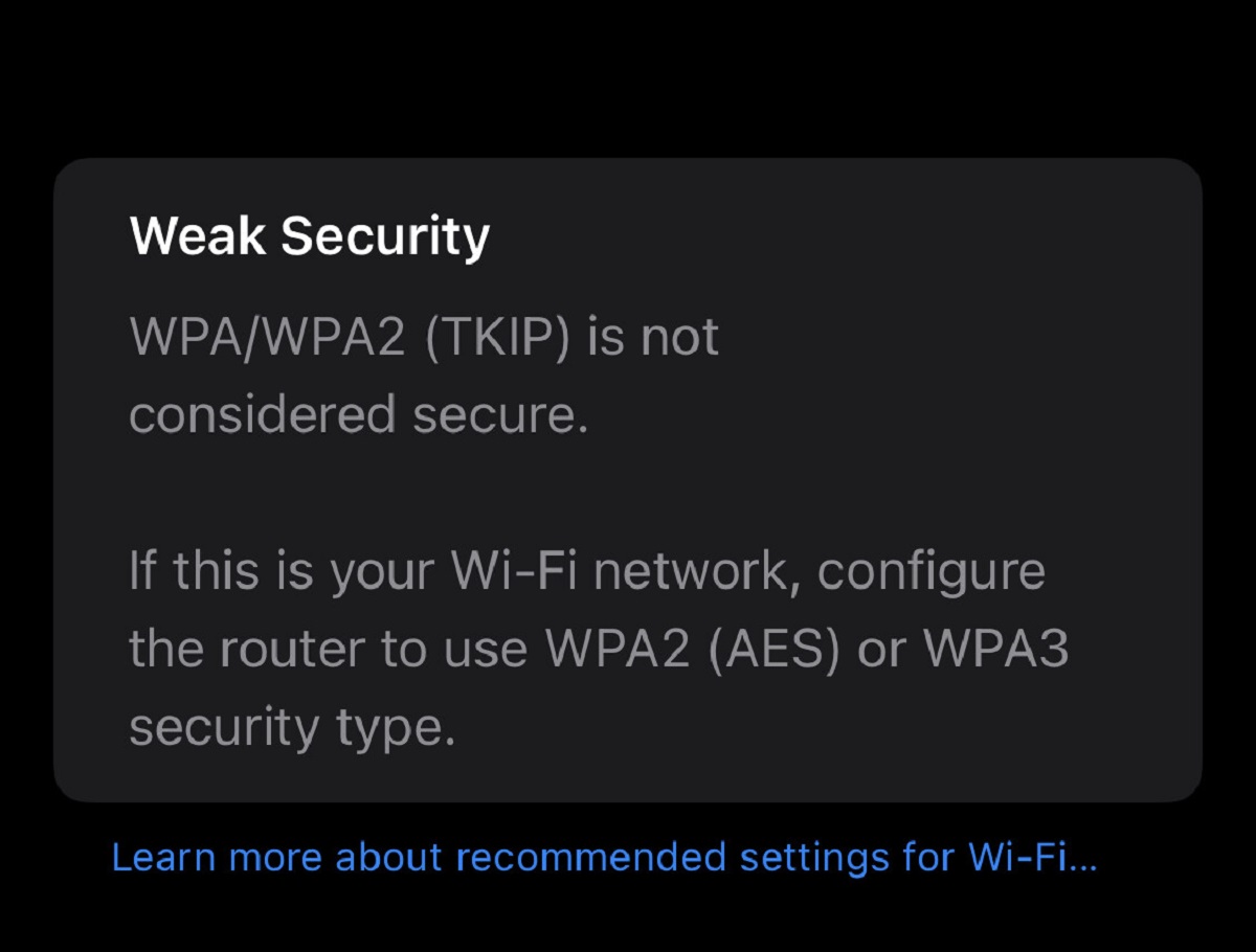 Weak Security Warning on iPhone
